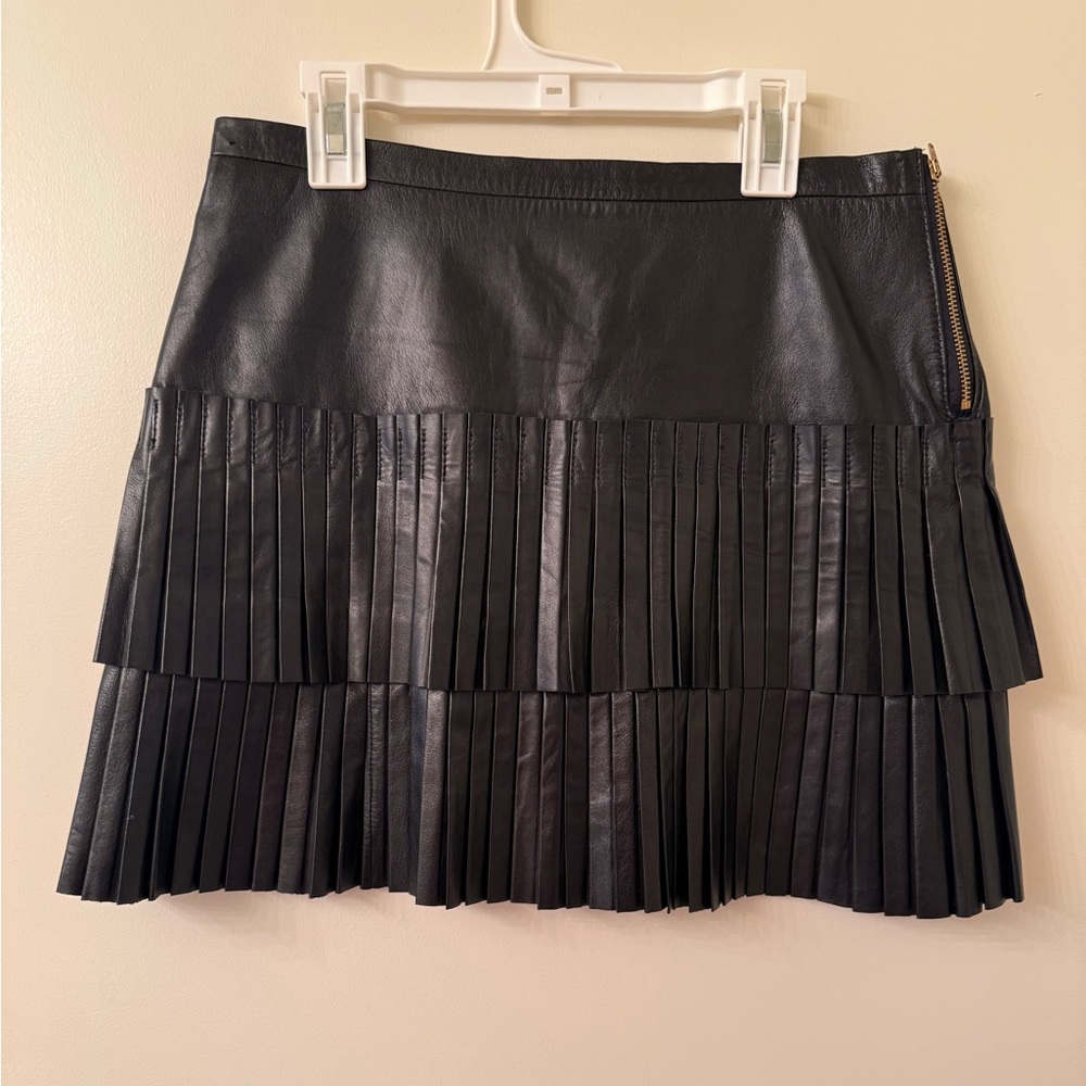 BCBGMaxAzria Black Pleated Leather Mini Skirt